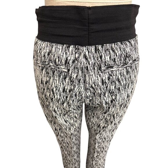 Soft Knit High-Waisted Womens Pants With Abstract Black & White Design & Black S - Picture 8 of 11